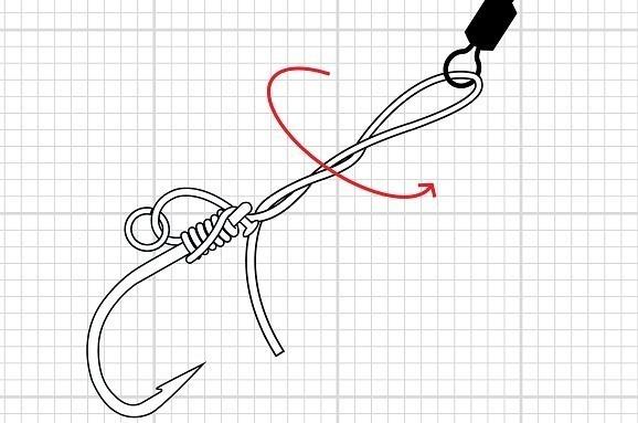 Теперь свободный конец лески проденьте через получившуюся возле вертлюжка петлю.