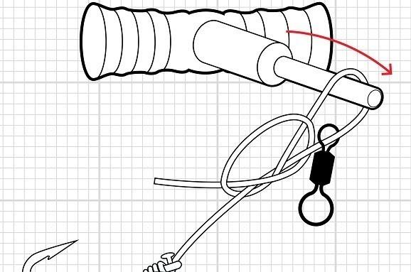 4. Далее вставьте в основную петлю, ту что у вертлюжка, инструмент для затягивания узлов.